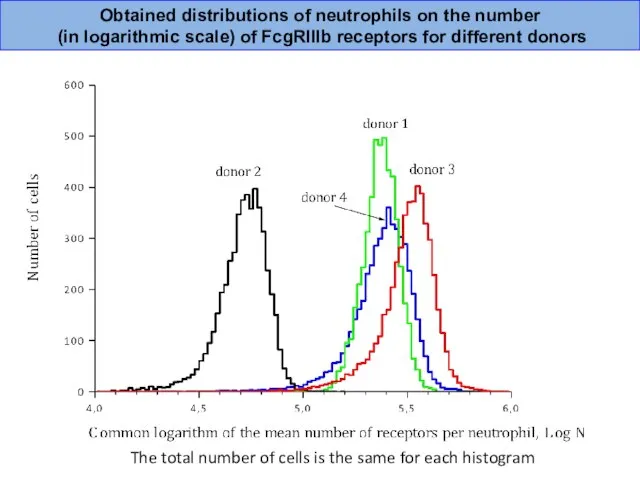 Obtained distributions of neutrophils on the number (in logarithmic scale) of