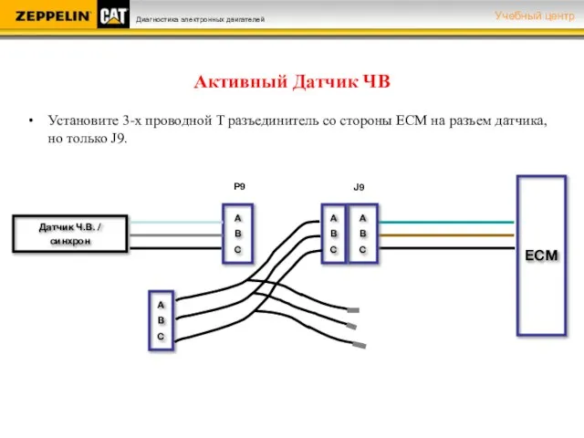 Активный Датчик ЧВ Установите 3-х проводной Т разъединитель со стороны ECM