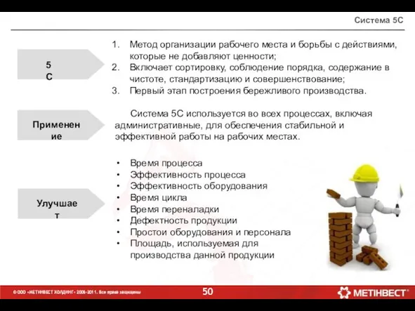 © ООО «МЕТИНВЕСТ ХОЛДИНГ» 2006-2011. Все права защищены Метод организации рабочего