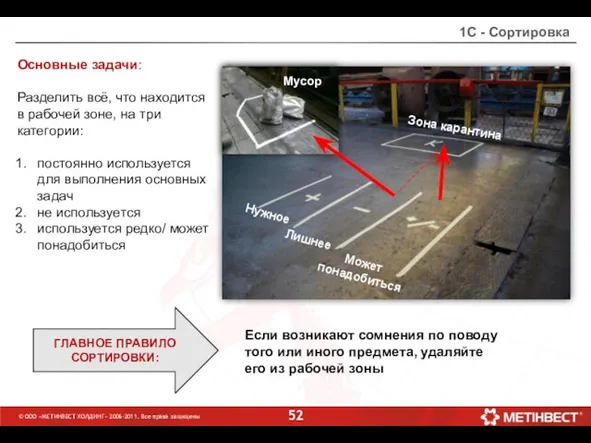 1С - Сортировка Основные задачи: Разделить всё, что находится в рабочей