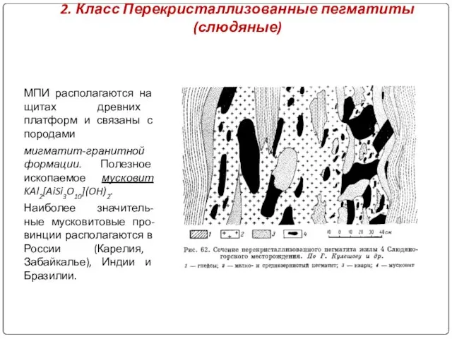 2. Класс Перекристаллизованные пегматиты (слюдяные) МПИ располагаются на щитах древних платформ