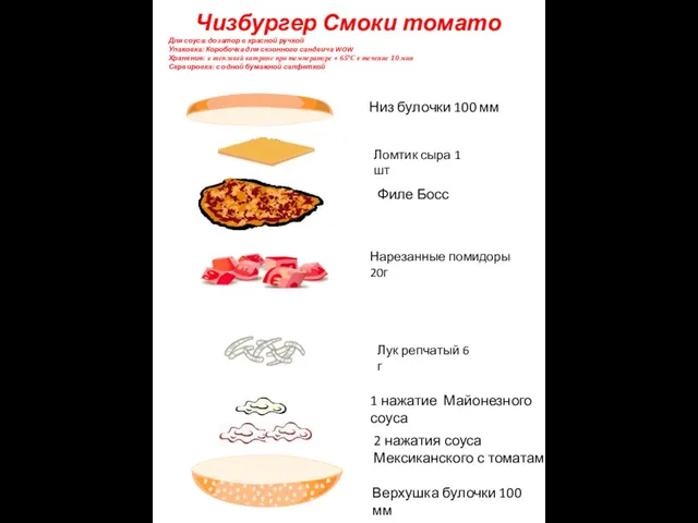 Чизбургер Смоки томато Для соуса: дозатор в красной ручкой Упаковка: Коробочка