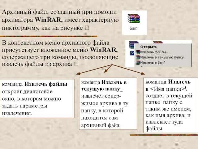 Архивный файл, созданный при помощи архиватора WinRAR, имеет характерную пиктограмму, как