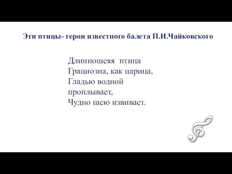 Длинношеяя птица Грациозна, как царица, Гладью водной проплывает, Чудно шею извивает.