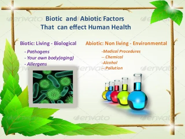 Biotic and Abiotic Factors That can effect Human Health Biotic: Living