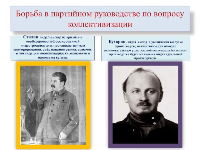 Борьба в партийном руководстве по вопросу коллективизации Сталин видел выход из