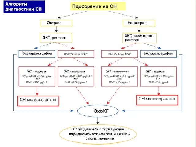 Подозрение на СН Острая Не острая ЭКГ, рентген ЭКГ, возможно рентген