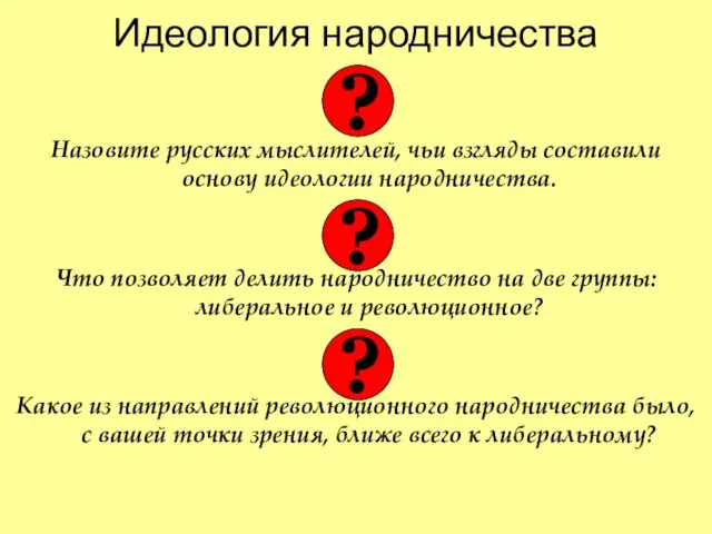 Идеология народничества Назовите русских мыслителей, чьи взгляды составили основу идеологии народничества.