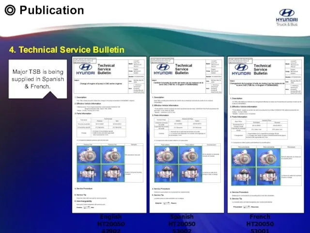 4. Technical Service Bulletin Major TSB is being supplied in Spanish