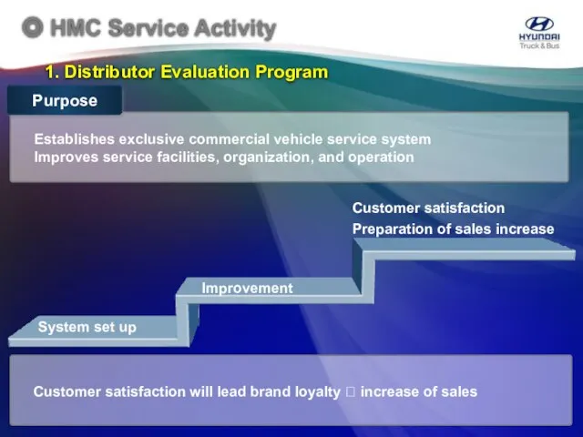 Establishes exclusive commercial vehicle service system Improves service facilities, organization, and