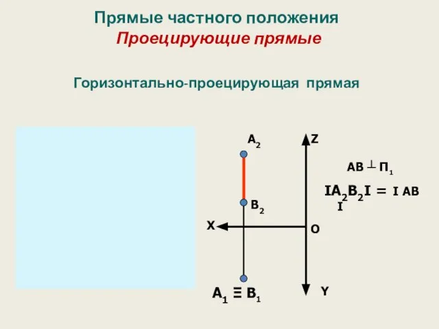 Прямые частного положения Проецирующие прямые Горизонтально-проецирующая прямая А B1 А1 B2
