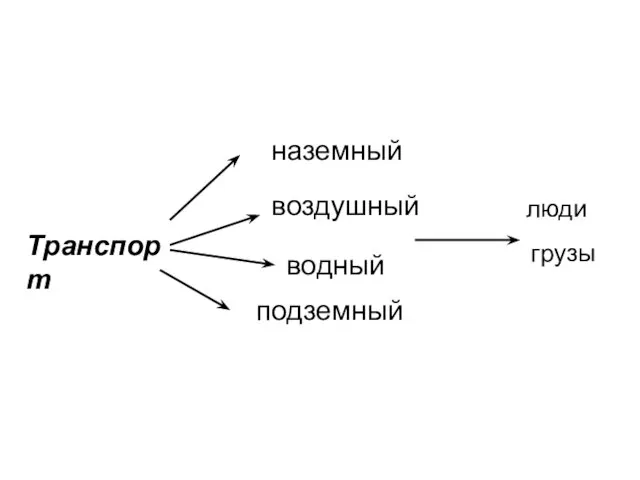 Транспорт наземный воздушный подземный водный люди грузы