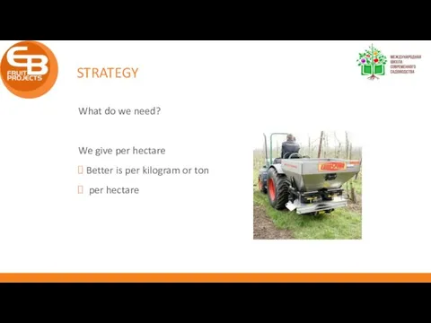 STRATEGY What do we need? We give per hectare Better is