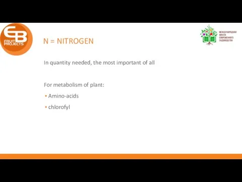 N = NITROGEN In quantity needed, the most important of all