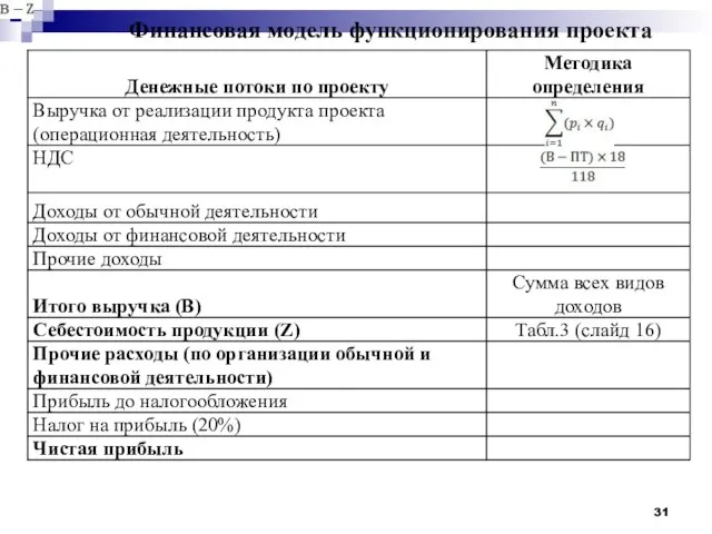 Финансовая модель функционирования проекта