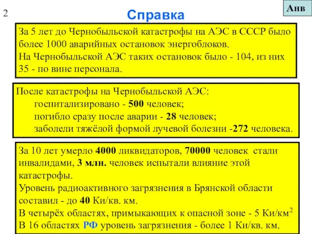 Справка За 5 лет до Чернобыльской катастрофы на АЭС в СССР