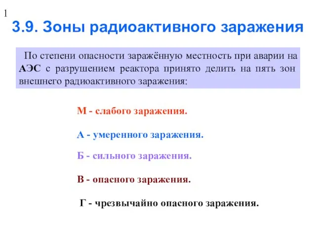 3.9. Зоны радиоактивного заражения По степени опасности заражённую местность при аварии