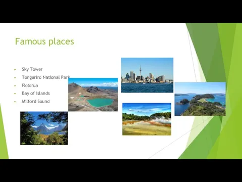 Famous places Sky Tower Tongariro National Park Rotorua Bay of Islands Milford Sound