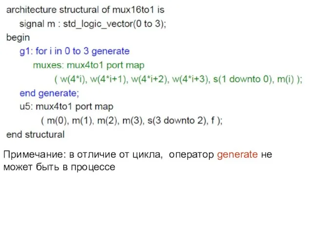 Примечание: в отличие от цикла, оператор generate не может быть в процессе
