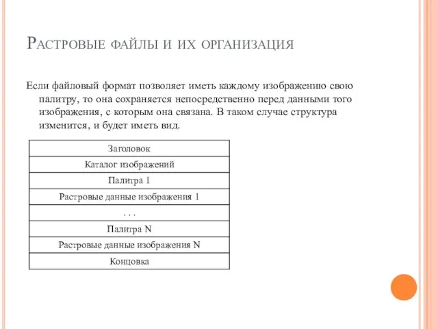 Растровые файлы и их организация Если файловый формат позволяет иметь каждому