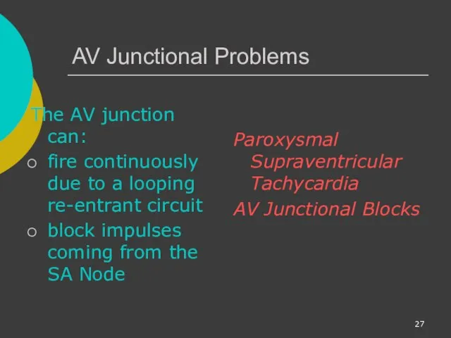 AV Junctional Problems The AV junction can: fire continuously due to