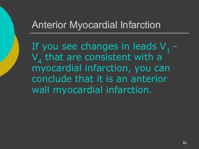 Anterior Myocardial Infarction If you see changes in leads V1 -