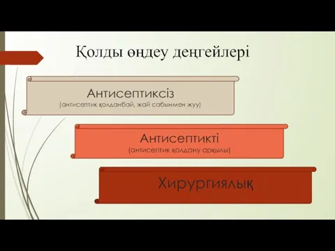 Антисептиксіз (антисептик қолданбай, жай сабынмен жуу) Антисептикті (антисептик қолдану арқылы) Хирургиялық