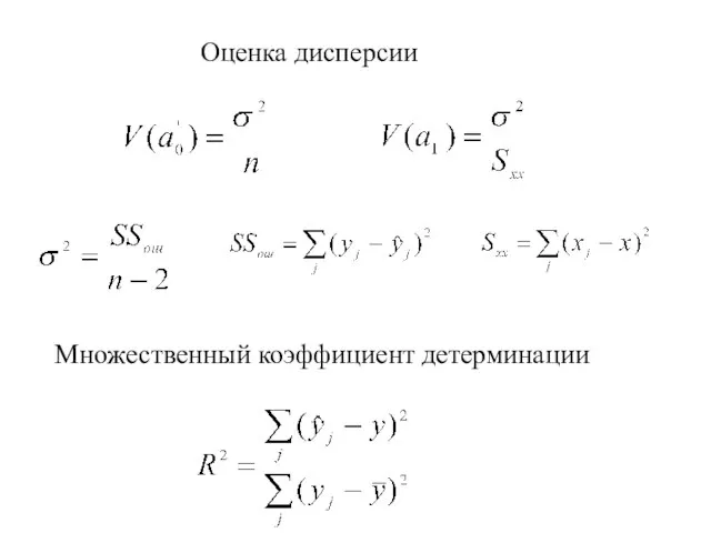 Оценка дисперсии Множественный коэффициент детерминации