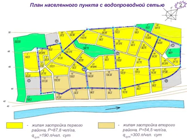 План населенного пункта с водопроводной сетью жилая застройка первого района, Р=87,8