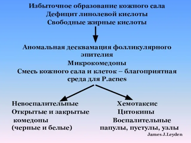 Избыточное образование кожного сала Дефицит линолевой кислоты Свободные жирные кислоты Аномальная