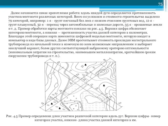 Далее начинается самая кропотливая работа: вдоль каждой дуги определяется протяженность участков