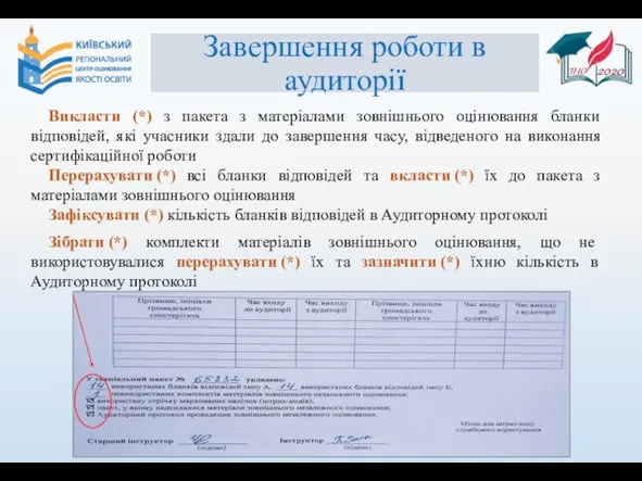 Завершення роботи в аудиторії Викласти (*) з пакета з матеріалами зовнішнього