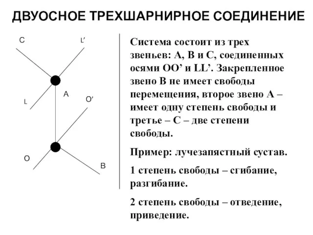 ДВУОСНОЕ ТРЕХШАРНИРНОЕ СОЕДИНЕНИЕ Система состоит из трех звеньев: А, В и