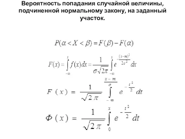 Вероятность попадания случайной величины, подчиненной нормальному закону, на заданный участок.