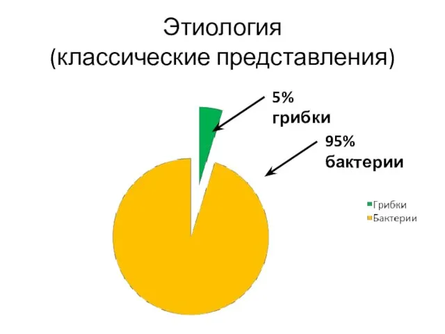 Этиология (классические представления) 5% грибки 95% бактерии