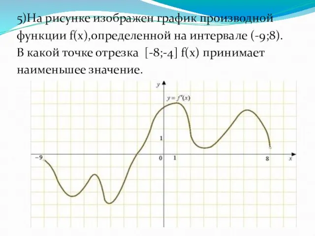 5)На рисунке изображен график производной функции f(x),определенной на интервале (-9;8). В