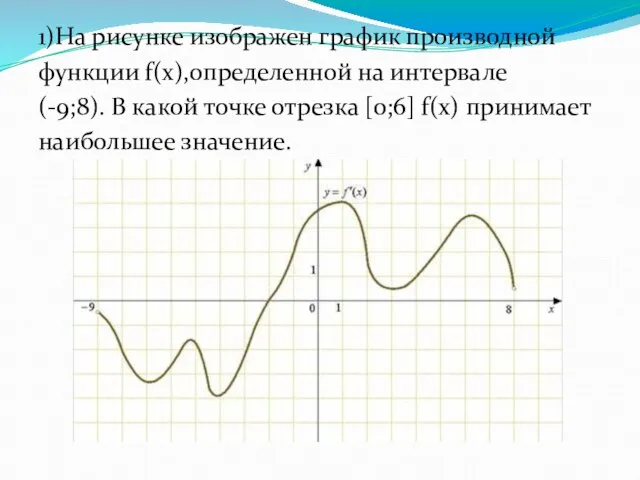 1)На рисунке изображен график производной функции f(x),определенной на интервале (-9;8). В