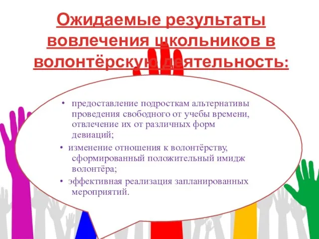 Ожидаемые результаты вовлечения школьников в волонтёрскую деятельность: предоставление подросткам альтернативы проведения