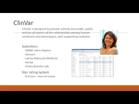 ClinVar Submitters: OMIM: Johns Hopkins Samuels Lab for Molecular Medicine Invitae