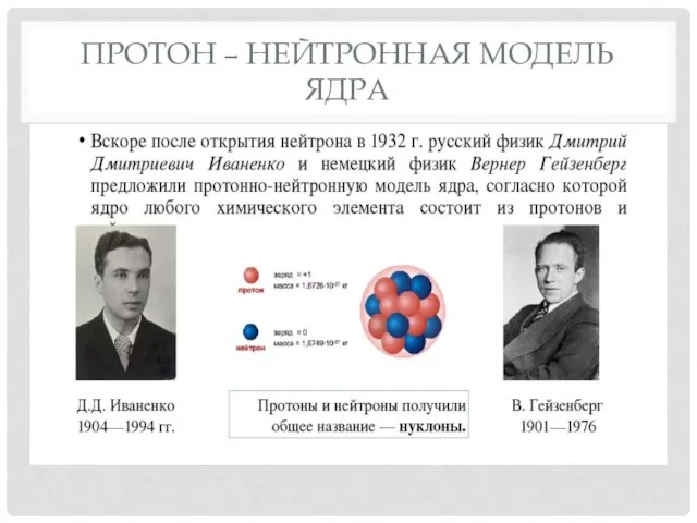 ПРОТОН – НЕЙТРОННАЯ МОДЕЛЬ ЯДРА