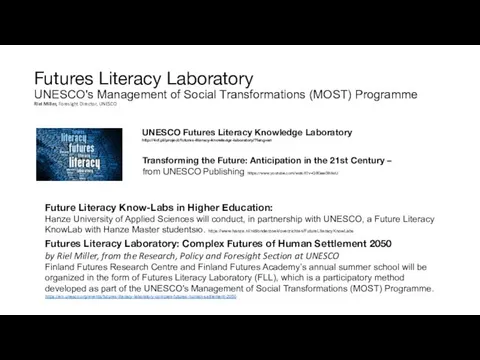 Futures Literacy Laboratory UNESCO's Management of Social Transformations (MOST) Programme Riel