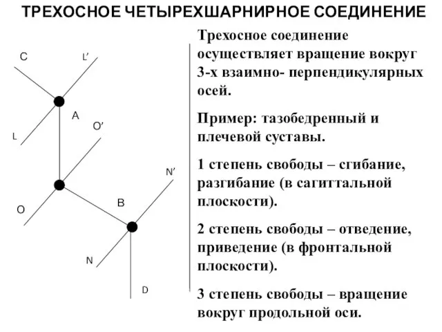 ТРЕХОСНОЕ ЧЕТЫРЕХШАРНИРНОЕ СОЕДИНЕНИЕ L N’ Трехосное соединение осуществляет вращение вокруг 3-х