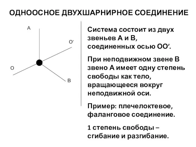 ОДНООСНОЕ ДВУХШАРНИРНОЕ СОЕДИНЕНИЕ О’ Система состоит из двух звеньев А и