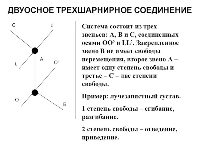 ДВУОСНОЕ ТРЕХШАРНИРНОЕ СОЕДИНЕНИЕ Система состоит из трех звеньев: А, В и