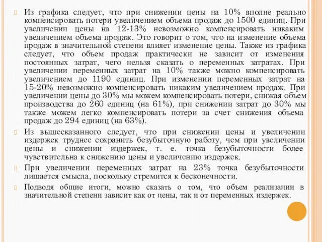 Из графика следует, что при снижении цены на 10% вполне реально