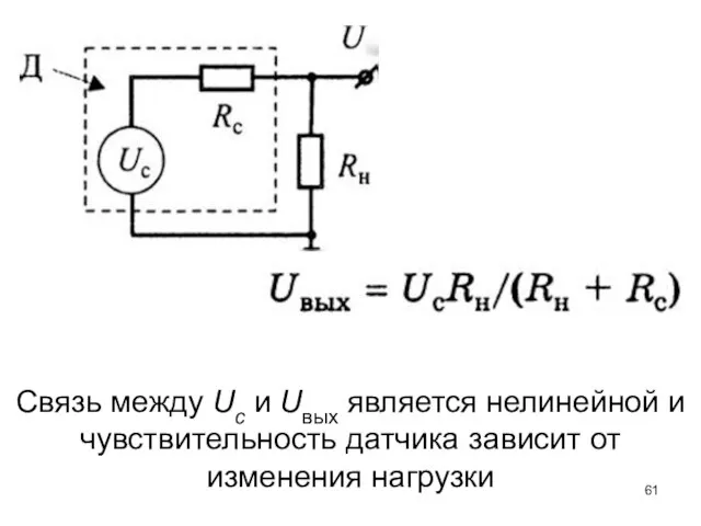 Связь между Uc и Uвых является нелинейной и чувствительность датчика зависит от изменения нагрузки