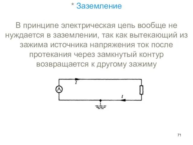 * Заземление В принципе электрическая цепь вообще не нуждается в заземлении,