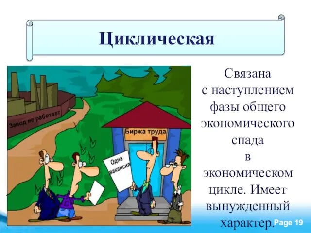 Циклическая Связана с наступлением фазы общего экономического спада в экономическом цикле. Имеет вынужденный характер.