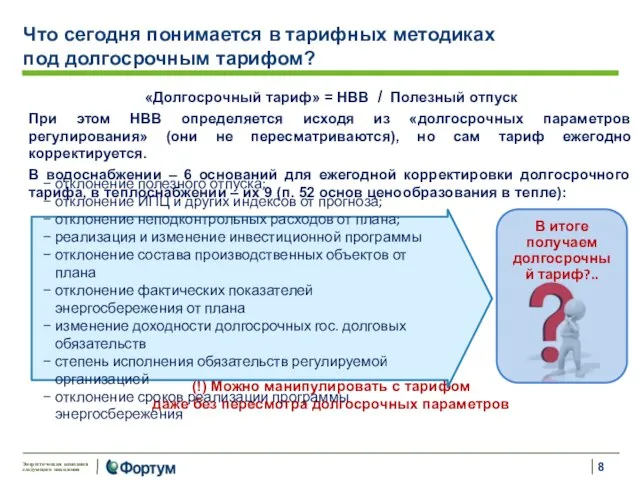 «Долгосрочный тариф» = НВВ / Полезный отпуск При этом НВВ определяется