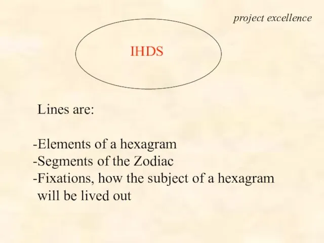 IHDS project excellence Lines are: Elements of a hexagram Segments of